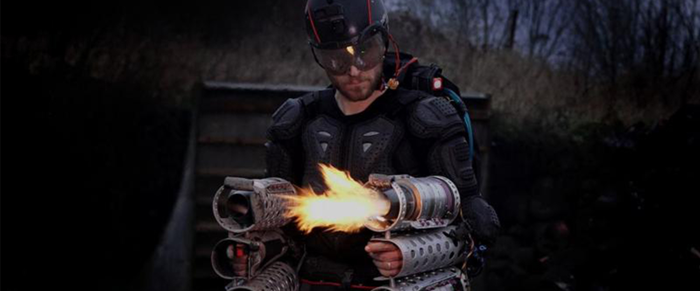 Man wearing a jetpack